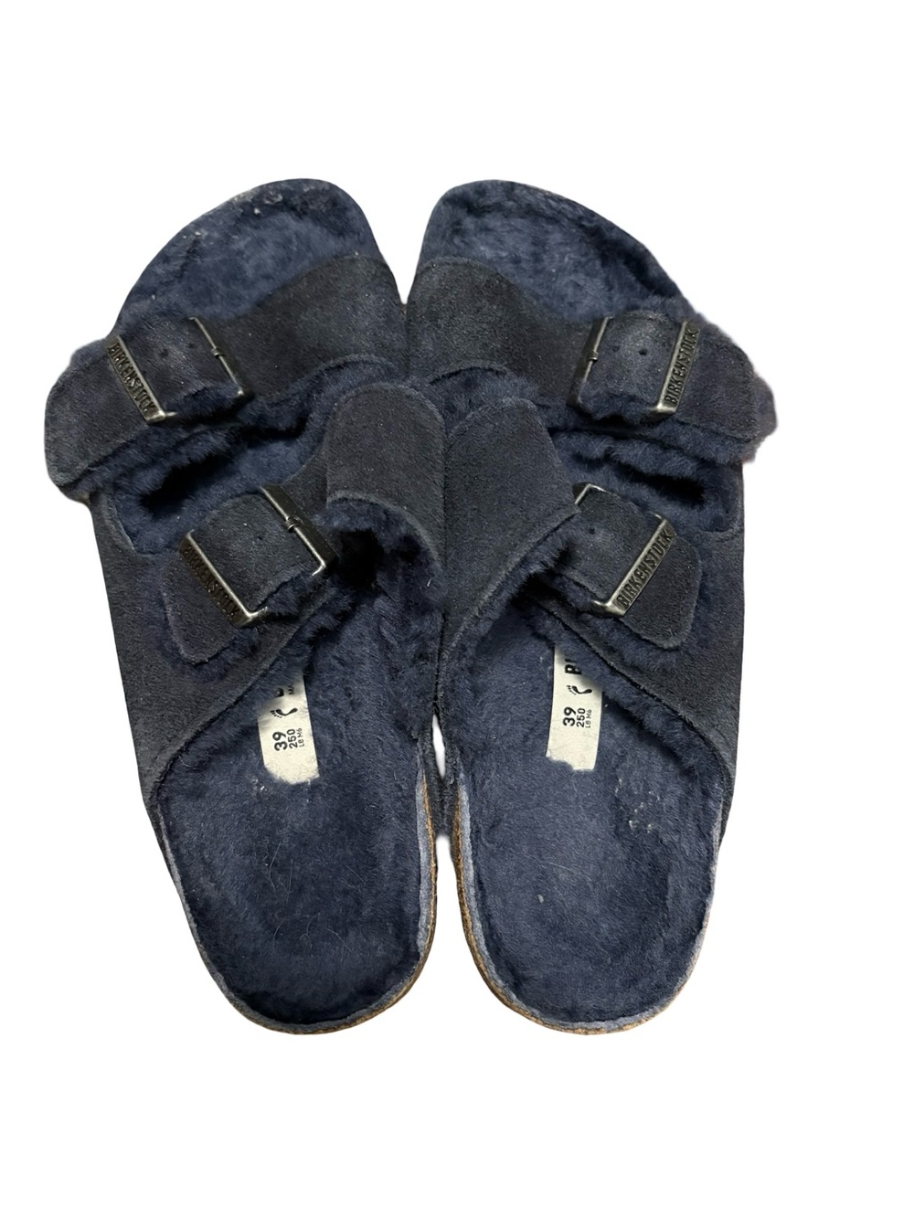 Birkenstock Navy Shearling Double-Strap Sandals - Picture 3 of 9